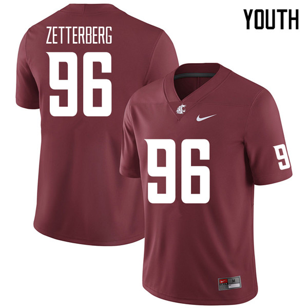 Youth #96 Johan Zetterberg Washington State Cougars College Football Jerseys Sale-Crimson